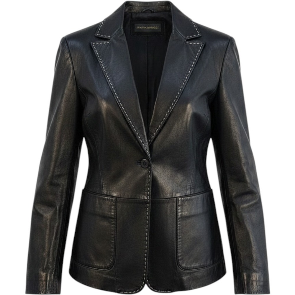 Banana Republic Leather Blazer Women Small Black Excellent Pick Stitch Jacket